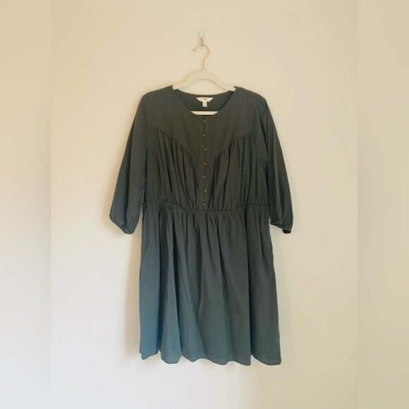 Terra & Sky Dresses & Skirts - Terra & Sky Forest Green Button Front 100% Cotton Dress Size 0X/14W